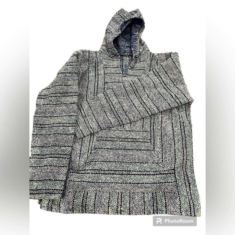 Blue green poncho jacket. Thick and great quality, hooded and pocket
